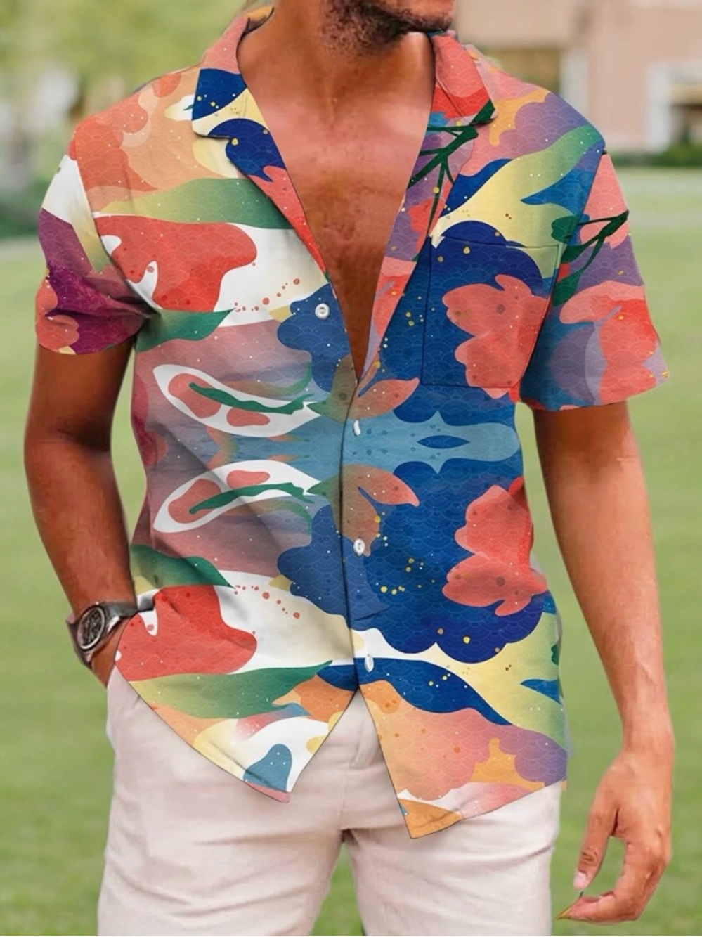 Brand New! Abstract Multi-Color Short Sleeve Men's Shirt (Small)